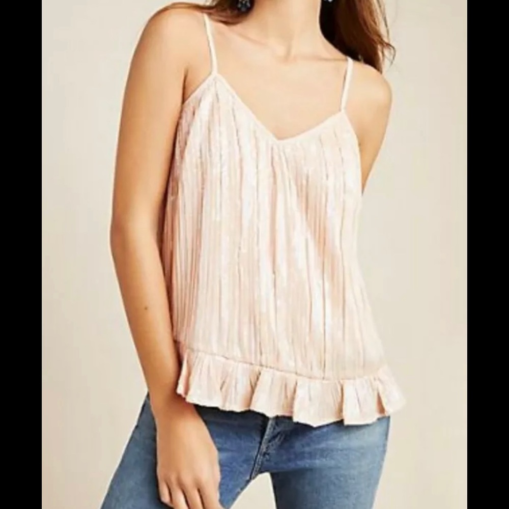 Anthropologie Amelie Beaded Cami, pink, US2, NWT
